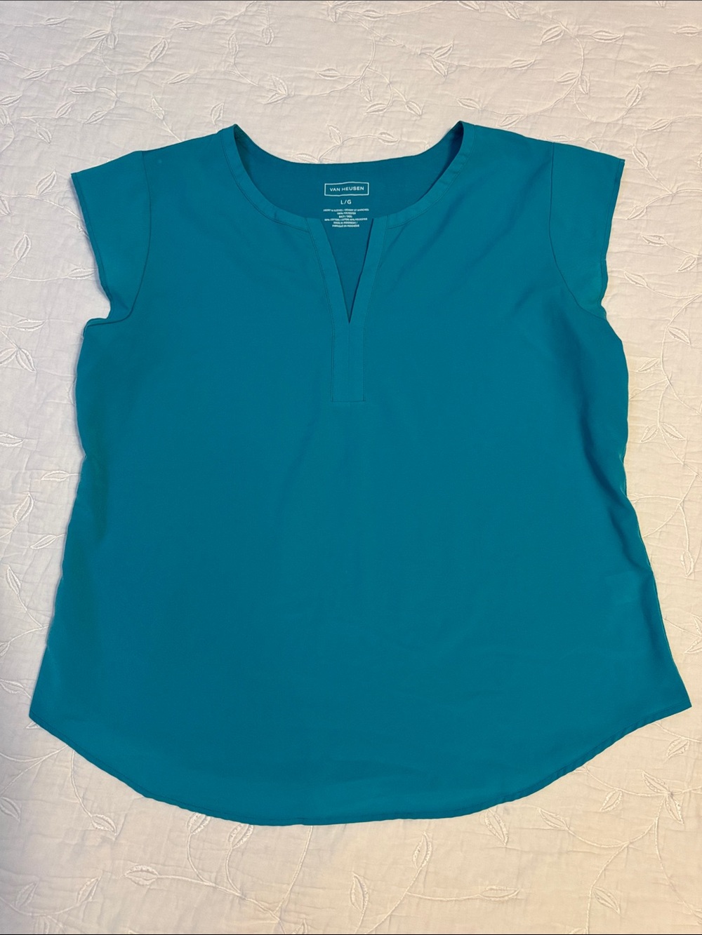Van Heusen Teal Cap-Sleeve Split-Neck Blouse